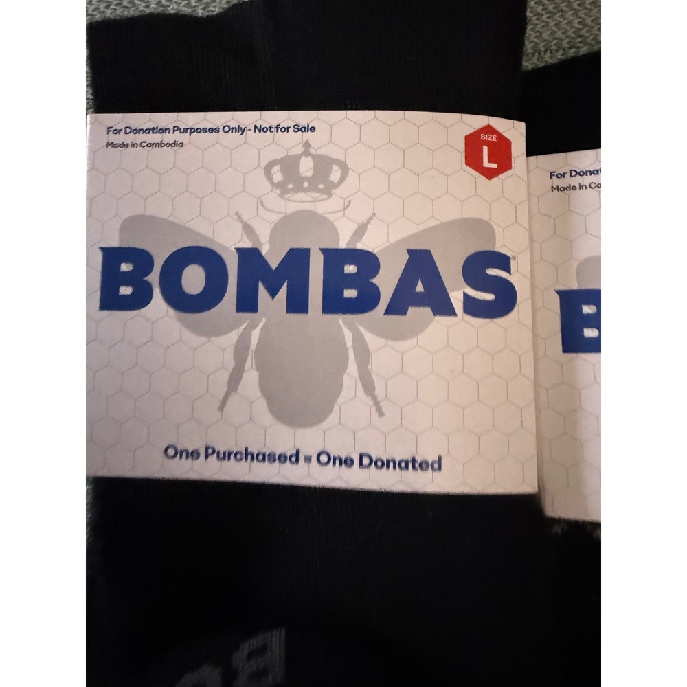 Bombas Mens Large Black Crew Socks 4 Pair Pack Honeycomb Arch Support New - Picture 2 of 3